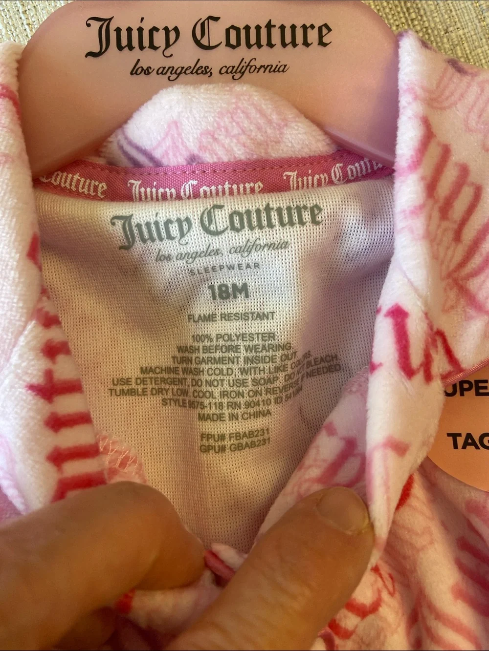 Juicy Couture Pink Logo Fleece Pajama Set for Girls, 18 months, NWT, Soft, Cozy